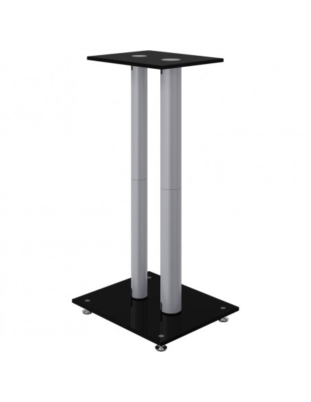 Pedane Casse 2pz Nero Argento Vetro Temperato Design 2 Pilastri