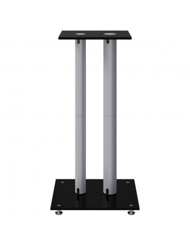 Pedane Casse 2pz Nero Argento Vetro Temperato Design 2 Pilastri