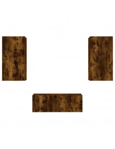 Mobili TV a Muro con LED 4pz Rovere Fumo in Legno Multistrato 2