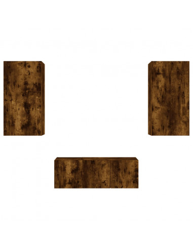 Mobili TV a Muro con LED 4pz Rovere Fumo in Legno Multistrato