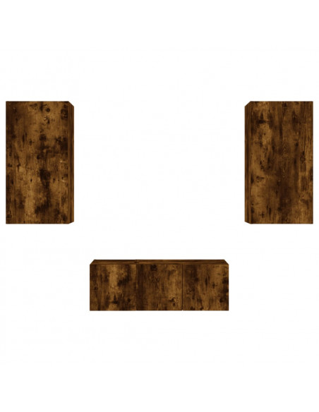 Mobili TV a Muro con LED 4pz Rovere Fumo in Legno Multistrato