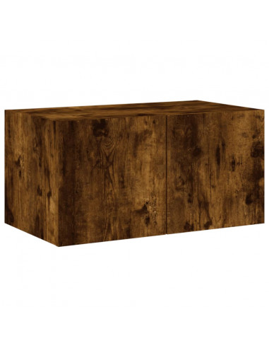 Mobili TV a Muro con LED 4pz Rovere Fumo in Legno Multistrato