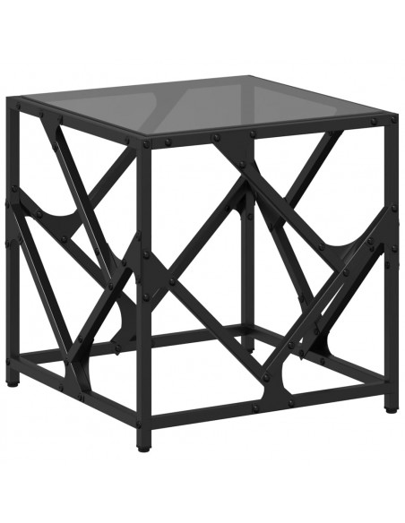Tavolino con Piano in Vetro Nero 40x40x41 cm Acciaio