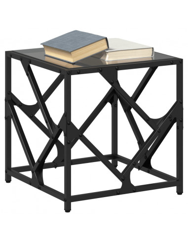 Tavolino con Piano in Vetro Nero 40x40x41 cm Acciaio
