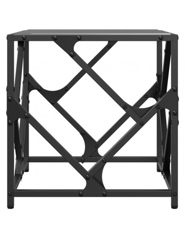 Tavolino con Piano in Vetro Nero 40x40x41 cm Acciaio