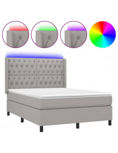 Letto a Molle Materasso e LED Grigio Chiaro 140x200 cm Tessuto 2