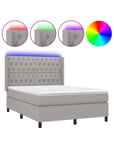 Letto a Molle Materasso e LED Grigio Chiaro 140x200 cm Tessuto