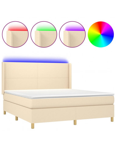 Letto a Molle con Materasso e LED Crema 160x200 cm in Tessuto