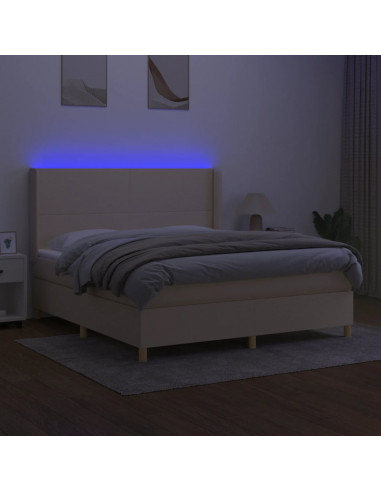 Letto a Molle con Materasso e LED Crema 160x200 cm in Tessuto