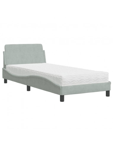 Letto con Materasso Grigio Chiaro 90x190 cm in Velluto