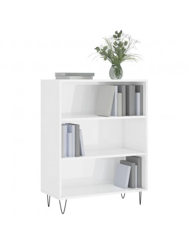 Libreria Bianco Lucido 69,5x32,5x90 cm in Legno Multistrato