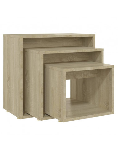 Tavolini Impilabili 3 pz Rovere Sonoma in Truciolato