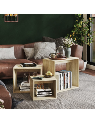 Tavolini Impilabili 3 pz Rovere Sonoma in Truciolato