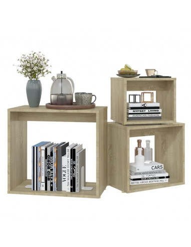 Tavolini Impilabili 3 pz Rovere Sonoma in Truciolato