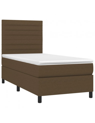 Letto a Molle Materasso e LED Marrone Scuro 80x200cm in Tessuto
