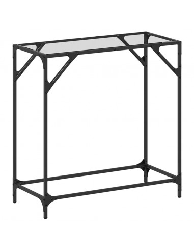 Tavolino Consolle Piano Vetro Trasparente 80x35x81cm in Acciaio
