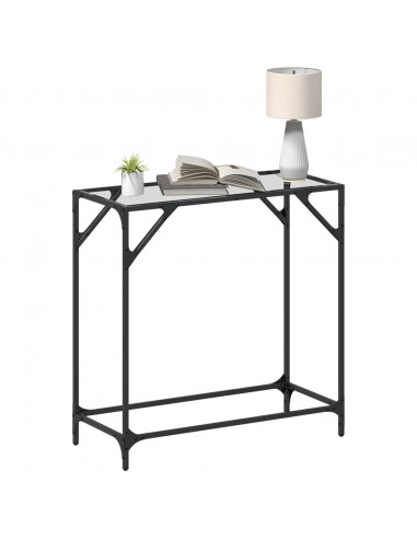 Tavolino Consolle Piano Vetro Trasparente 80x35x81cm in Acciaio