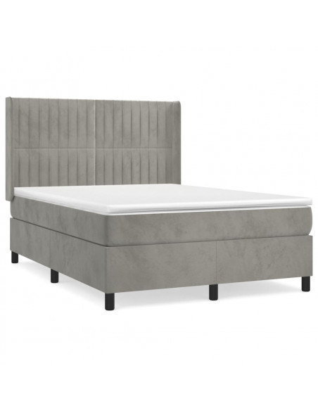 Giroletto a Molle con Materasso Grigio Chiaro 140x200cm Velluto