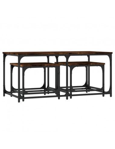 Tavolini Impilabili 3 pz Rovere Fumo in Legno Multistrato