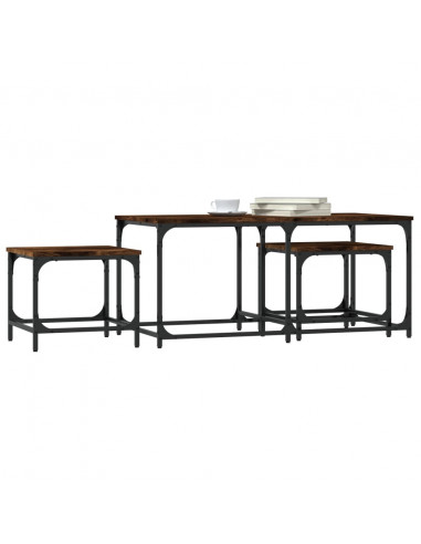 Tavolini Impilabili 3 pz Rovere Fumo in Legno Multistrato