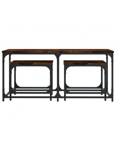 Tavolini Impilabili 3 pz Rovere Fumo in Legno Multistrato