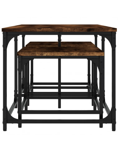 Tavolini Impilabili 3 pz Rovere Fumo in Legno Multistrato