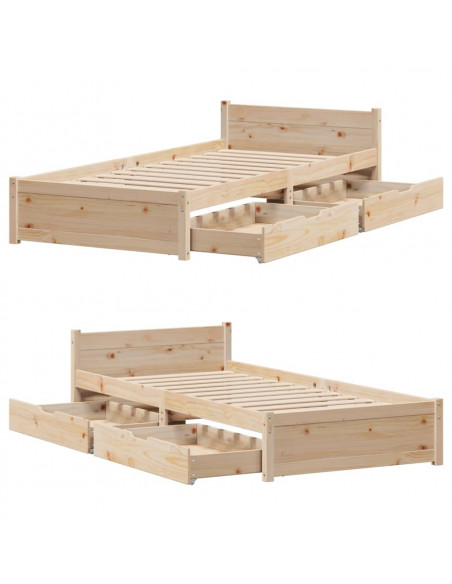 Letto senza Materasso 90x190 cm in Legno Massello di Pino