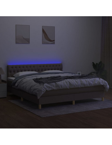 Letto a Molle con Materasso e LED Tortora 160x200 cm in Tessuto