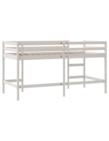 Letto Soppalco con Scala Bambini Bianco 90x200cm Massello Pino
