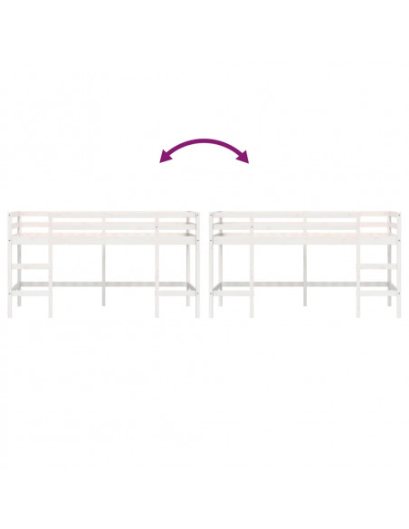 Letto Soppalco con Scala Bambini Bianco 90x200cm Massello Pino