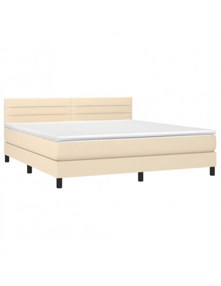 Letto a Molle con Materasso e LED Crema 160x200 cm in Tessuto