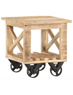 Tavolino Laterale con Ruote 40x40x42cm in Legno di Mango Grezzo 2