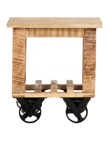 Tavolino Laterale con Ruote 40x40x42cm in Legno di Mango Grezzo
