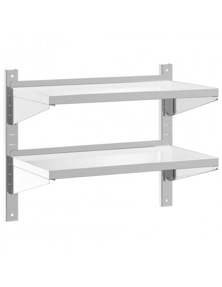 Mensola Muro 2 Ripiani 75x40x60cm Argento Acciaio Inossidabile