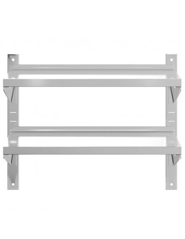 Mensola Muro 2 Ripiani 75x40x60cm Argento Acciaio Inossidabile