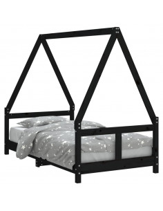 Giroletto per Bambini Nero 80x160 cm in Legno Massello di Pino 2