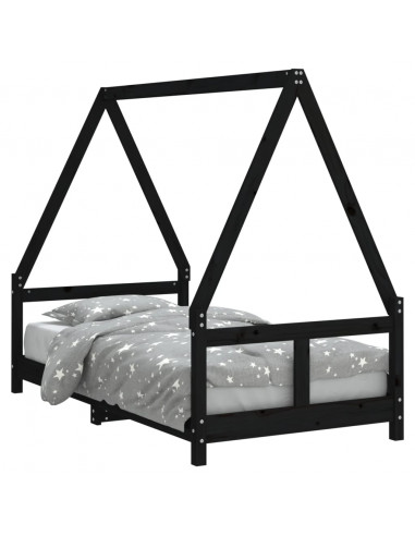 Giroletto per Bambini Nero 80x160 cm in Legno Massello di Pino