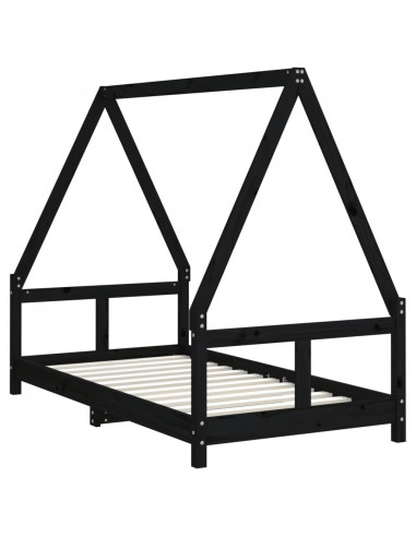 Giroletto per Bambini Nero 80x160 cm in Legno Massello di Pino