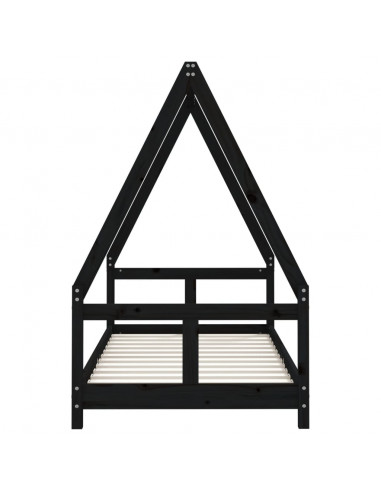 Giroletto per Bambini Nero 80x160 cm in Legno Massello di Pino