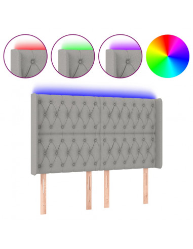 Testiera a LED Grigio Chiaro 147x16x118/128 cm in Tessuto