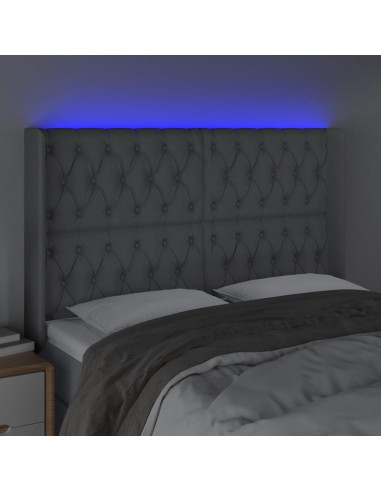 Testiera a LED Grigio Chiaro 147x16x118/128 cm in Tessuto