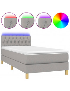 Letto a Molle Materasso e LED Grigio Chiaro 90x200 cm Tessuto 2