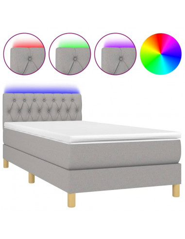 Letto a Molle Materasso e LED Grigio Chiaro 90x200 cm Tessuto