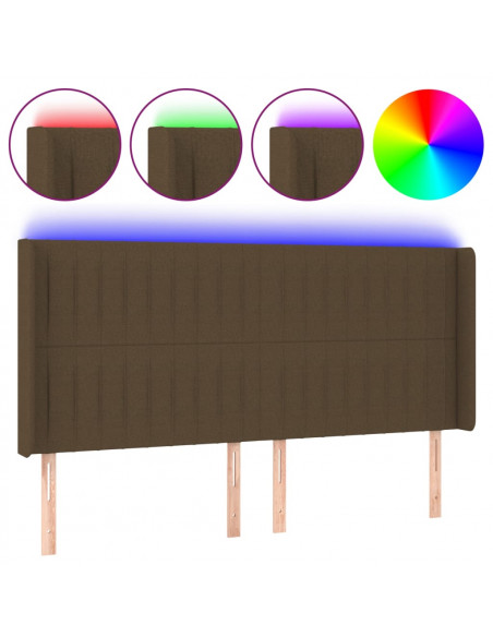 Testiera a LED Marrone Scuro 163x16x118/128 cm in Tessuto