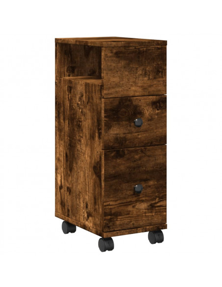 Mobile da Bagno Stretto con Ruote Rovere Fumo in Truciolato