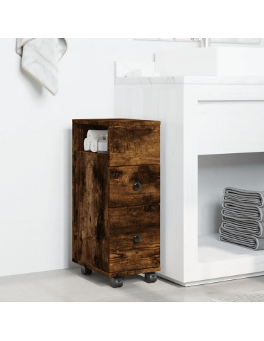 Mobile da Bagno Stretto con Ruote Rovere Fumo in Truciolato