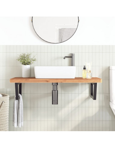 Ripiano a Parete per Lavabo in Acciaio e Massello di Faggio