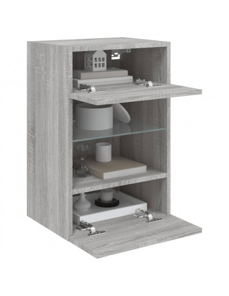 Mobile TV a Parete con Luci LED Grigio Sonoma 40x30x60,5 cm