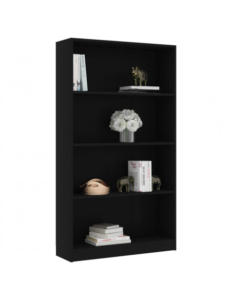 Libreria a 4 Ripiani Nera 80x24x142 cm in Legno Multistrato