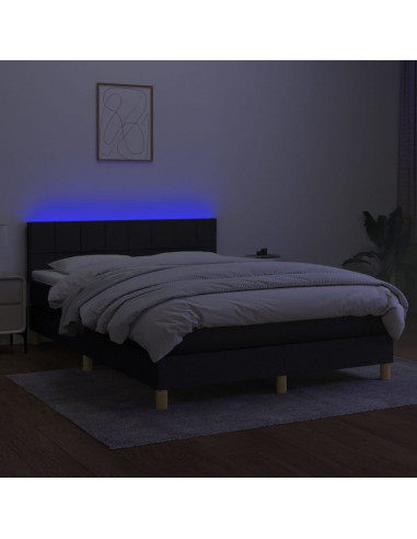 Letto a Molle con Materasso e LED Nero 140x190 cm in Tessuto